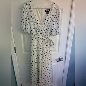 DKNY White Midi Dress with Navy Polka Dots